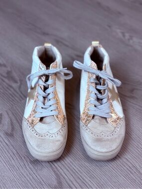 ShuShop Paulina White and Rose Gold Women's High-Top Sneakers